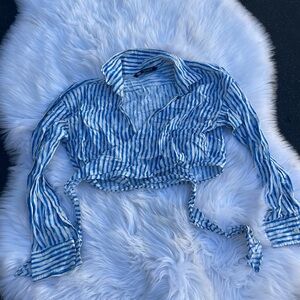 Zara Blue and White Striped Blouse